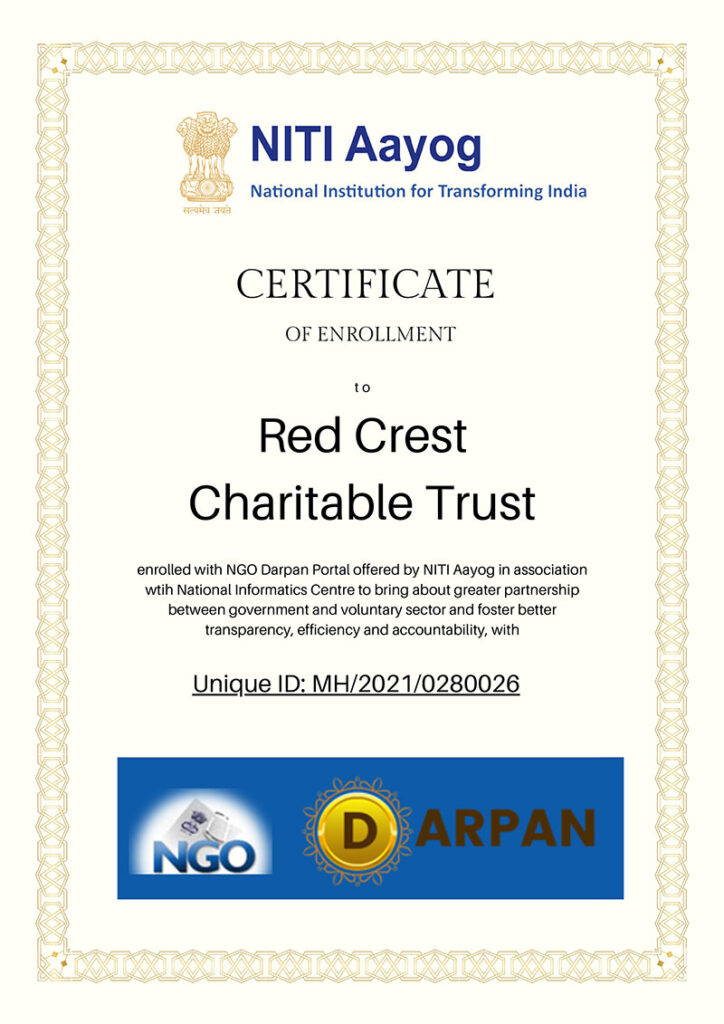 Red Crest Charity NITI Aayog Certificate